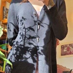 Saint James Navy Blue rib wool Blend cardigan - Size 10